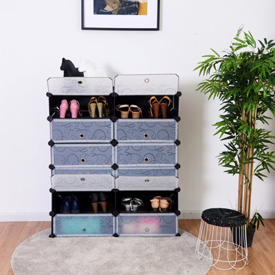 Costway 24 Pairs Portable Shoe Shelves 12-Cube Shoe Storage Cabinet with Removable Shelf - 4