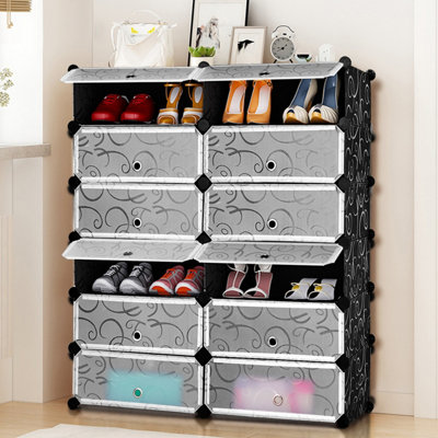 Costway 24 Pairs Portable Shoe Shelves 12-Cube Shoe Storage Cabinet with Removable Shelf - 5
