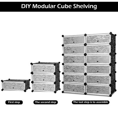 Costway 24 Pairs Portable Shoe Shelves 12-Cube Shoe Storage Cabinet with Removable Shelf - 6