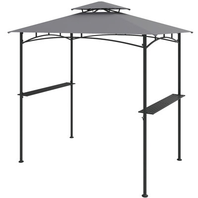 COSTWAY 242 x 150 cm Grill Gazebo Outdoor Double-Tiered Grill Canopy-Grey