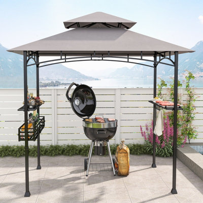 Costway 242 x 153 cm Outdoor Grill Gazebo Double Tiered BBQ Canopy Tent w/ 2 Side Shelves