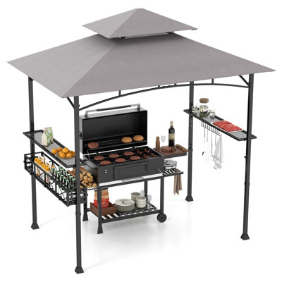 Costway 242 x 153 cm Outdoor Grill Gazebo Double Tiered BBQ Canopy Tent w/ 2 Side Shelves
