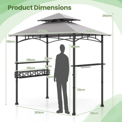 Costway 242 x 153 cm Outdoor Grill Gazebo Double Tiered BBQ Canopy Tent w/ 2 Side Shelves - 3