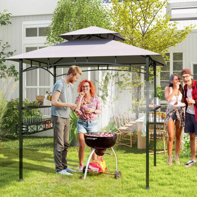 Costway 242 x 153 cm Outdoor Grill Gazebo Double Tiered BBQ Canopy Tent w/ 2 Side Shelves - 4