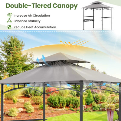 Costway 242 x 153 cm Outdoor Grill Gazebo Double Tiered BBQ Canopy Tent w/ 2 Side Shelves - 5