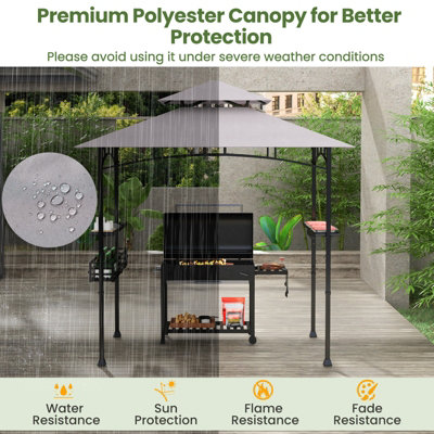 Costway 242 x 153 cm Outdoor Grill Gazebo Double Tiered BBQ Canopy Tent w/ 2 Side Shelves - 6