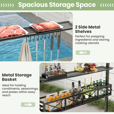 Costway 242 x 153 cm Outdoor Grill Gazebo Double Tiered BBQ Canopy Tent w/ 2 Side Shelves - 7