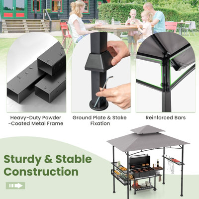Costway 242 x 153 cm Outdoor Grill Gazebo Double Tiered BBQ Canopy Tent w/ 2 Side Shelves - 8