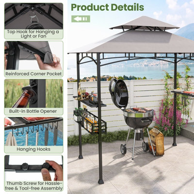 Costway 242 x 153 cm Outdoor Grill Gazebo Double Tiered BBQ Canopy Tent w/ 2 Side Shelves - 9
