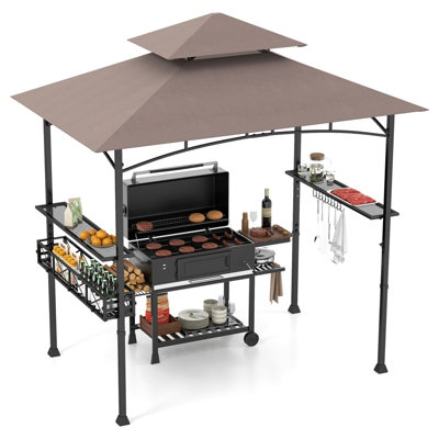 COSTWAY 242 x 153 cm Outdoor Grill Gazebo Double Tiered BBQ Canopy Tent w/ 2 Side Shelves