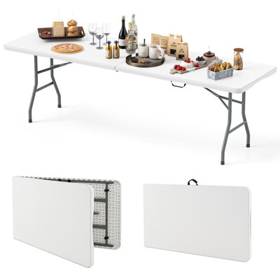COSTWAY 245 cm Portable Folding Table 180 kg Fold-in-Half Table-White