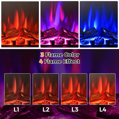 Costway 25" Electric Fireplace Insert 1800W Recessed Electric Heater W/ 3 Colors Light - 3