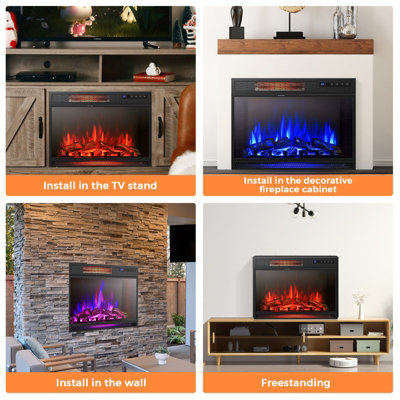 Costway 25" Electric Fireplace Insert 1800W Recessed Electric Heater W/ 3 Colors Light
