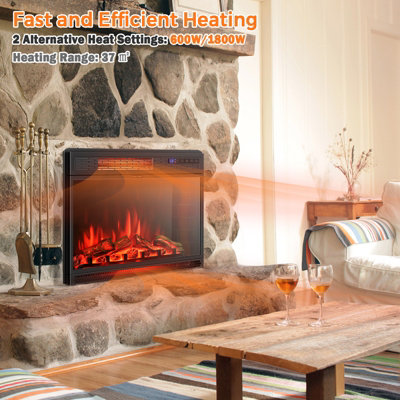 Costway 25" Electric Fireplace Insert 1800W Recessed Electric Heater W/ 3 Colors Light - 5