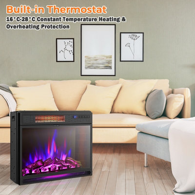 Costway 25" Electric Fireplace Insert 1800W Recessed Electric Heater W/ 3 Colors Light - 6