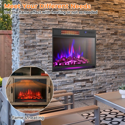 Costway 25" Electric Fireplace Insert 1800W Recessed Electric Heater W/ 3 Colors Light - 8