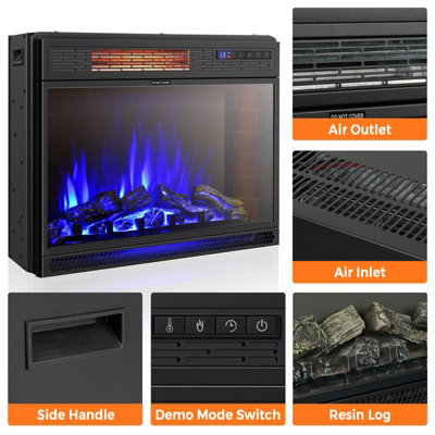 Costway 25" Electric Fireplace Insert 1800W Recessed Electric Heater W/ 3 Colors Light - 9