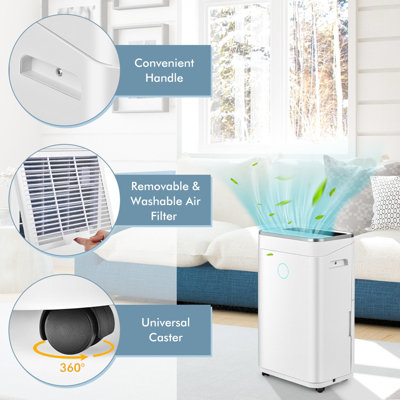 Costway 25L/Day Home Dehumidifier w/ Auto Drainage 24H Timer Overflow Protection Laundry Dehumidifier 6.5L Water Tank - 8