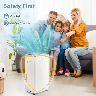 Costway 25L/Day Home Dehumidifier w/ Auto Drainage 24H Timer Overflow Protection Laundry Dehumidifier 6.5L Water Tank - 9