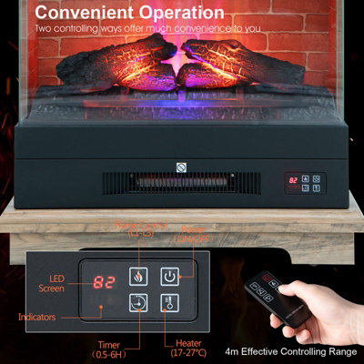 Costway 27" Freestanding Fireplace 2000W Electric Fireplace Heater W/ 3-Level Vivid Flame - 6