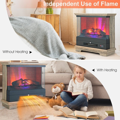 Costway 27" Freestanding Fireplace 2000W Electric Fireplace Heater W/ 3-Level Vivid Flame - 7