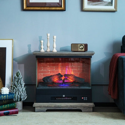 Costway 27" Freestanding Fireplace 2000W Electric Fireplace Heater W/ 3-Level Vivid Flame - 9