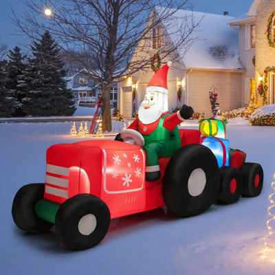 Costway 270cm Long Christmas Inflatable Santa Claus on Truck with Gift Boxes & LED Lights