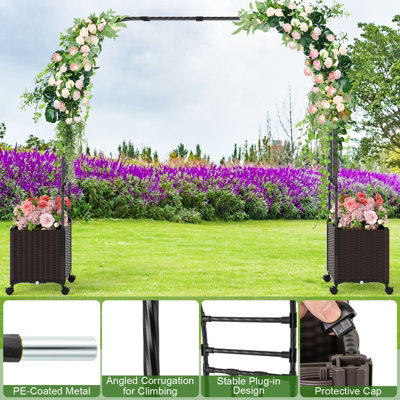 COSTWAY 288cm Garden Arch Trellis Outdoor Arbor Archway w/ 2 Planter ...