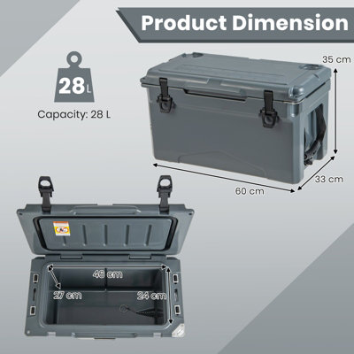 Costway 28L Rotomolded Cooler Insulated Portable Ice Chest with Integrated Cup Holders