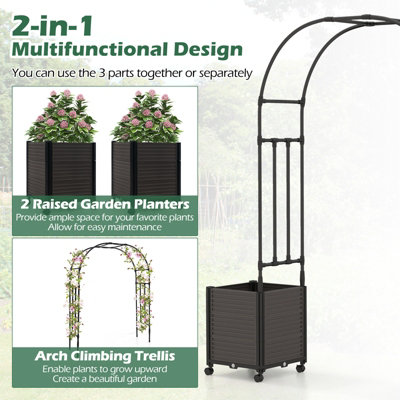 Costway 2M Arch Arbor Trellis w/ 2 Planter Boxes Self-Watering Garden Pergola Arbor w/ Wheels - 5