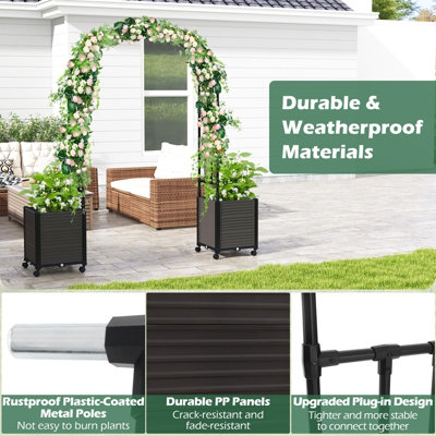 Costway 2M Arch Arbor Trellis w/ 2 Planter Boxes Self-Watering Garden Pergola Arbor w/ Wheels - 7