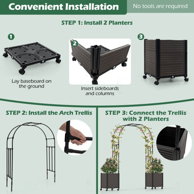 Costway 2M Arch Arbor Trellis w/ 2 Planter Boxes Self-Watering Garden Pergola Arbor w/ Wheels - 9
