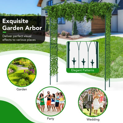 Costway 2m Metal Garden Arbor for Climbing Plants Outdoor Heavy-Duty Arch Trellis - 9