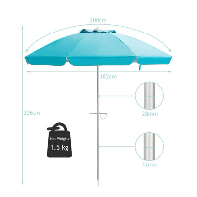 Costway 2M Patio Beach Umbrella Portable Sunshade Umbrella UPF 50+ with Sand Anchor