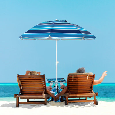 Beach umbrella with online sand bag