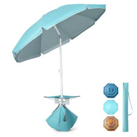 Costway 2m Patio Beach Umbrella Tilting w/Table & Sandbag