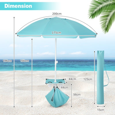 Costway 2m Patio Beach Umbrella Tilting w/Table & Sandbag