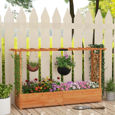 Costway 2M Raised Garden Bed Fir Wood Climbing Planter Box w/ 2-Sided ...