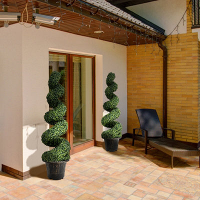 Costway 2PCS 120cm Artificial Boxwood Spiral Tree Faux Tree Realistic Fake Greenery Tree - 3