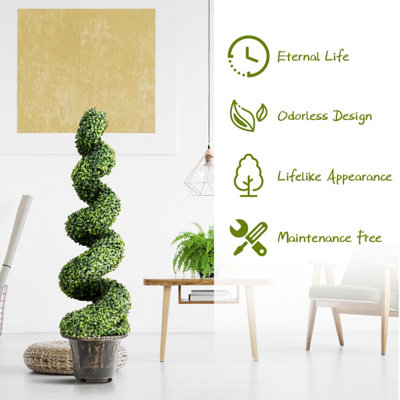 Costway 2PCS 120cm Artificial Boxwood Spiral Tree Faux Tree Realistic Fake Greenery Tree - 7