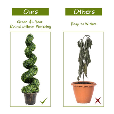Costway 2PCS 120cm Artificial Boxwood Spiral Tree Faux Tree Realistic Fake Greenery Tree - 8