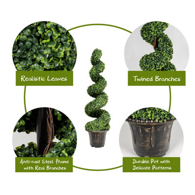 Costway 2PCS 120cm Artificial Boxwood Spiral Tree Faux Tree Realistic ...