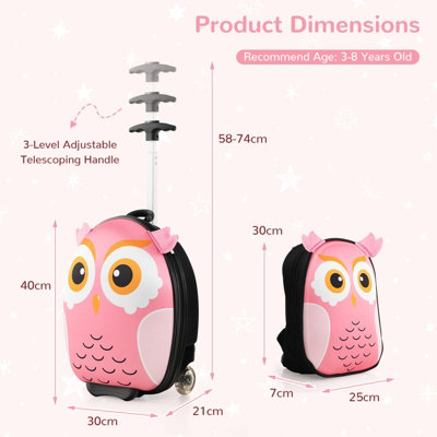 Costway 2PCS 30CM 40CM ABS Kids Suitcase Backpack Set Portable & Lightweight School Travel Luggage