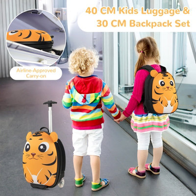 Costway 2PCS 30CM 40CM ABS Kids Suitcase Backpack Set Portable & Lightweight School Travel Luggage