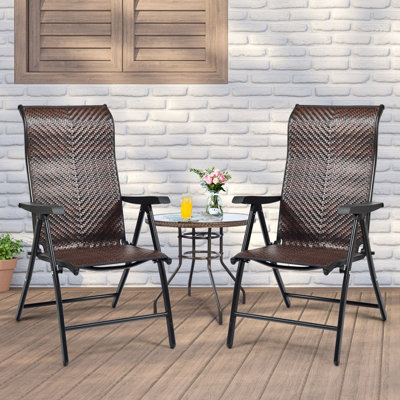 Costway 2PCS Folding Reclining Rattan Chair Portable Chaise Lounge Chair Patio Garden