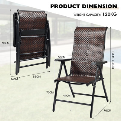 Costway 2PCS Folding Reclining Rattan Chair Portable Chaise Lounge Chair Patio Garden - 3