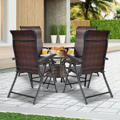 Costway 2PCS Folding Reclining Rattan Chair Portable Chaise Lounge Chair Patio Garden - 4