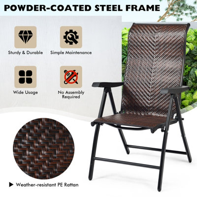 Costway 2PCS Folding Reclining Rattan Chair Portable Chaise Lounge Chair Patio Garden - 5