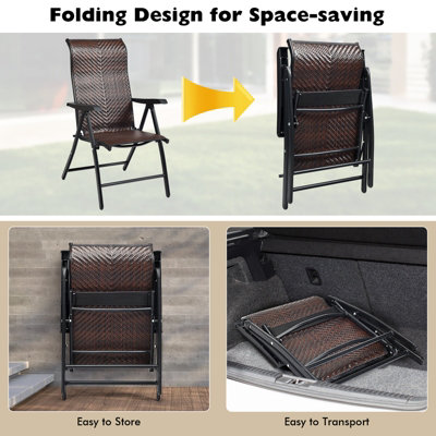Costway 2PCS Folding Reclining Rattan Chair Portable Chaise Lounge Chair Patio Garden - 7