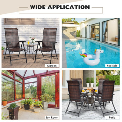 Costway 2PCS Folding Reclining Rattan Chair Portable Chaise Lounge Chair Patio Garden - 9